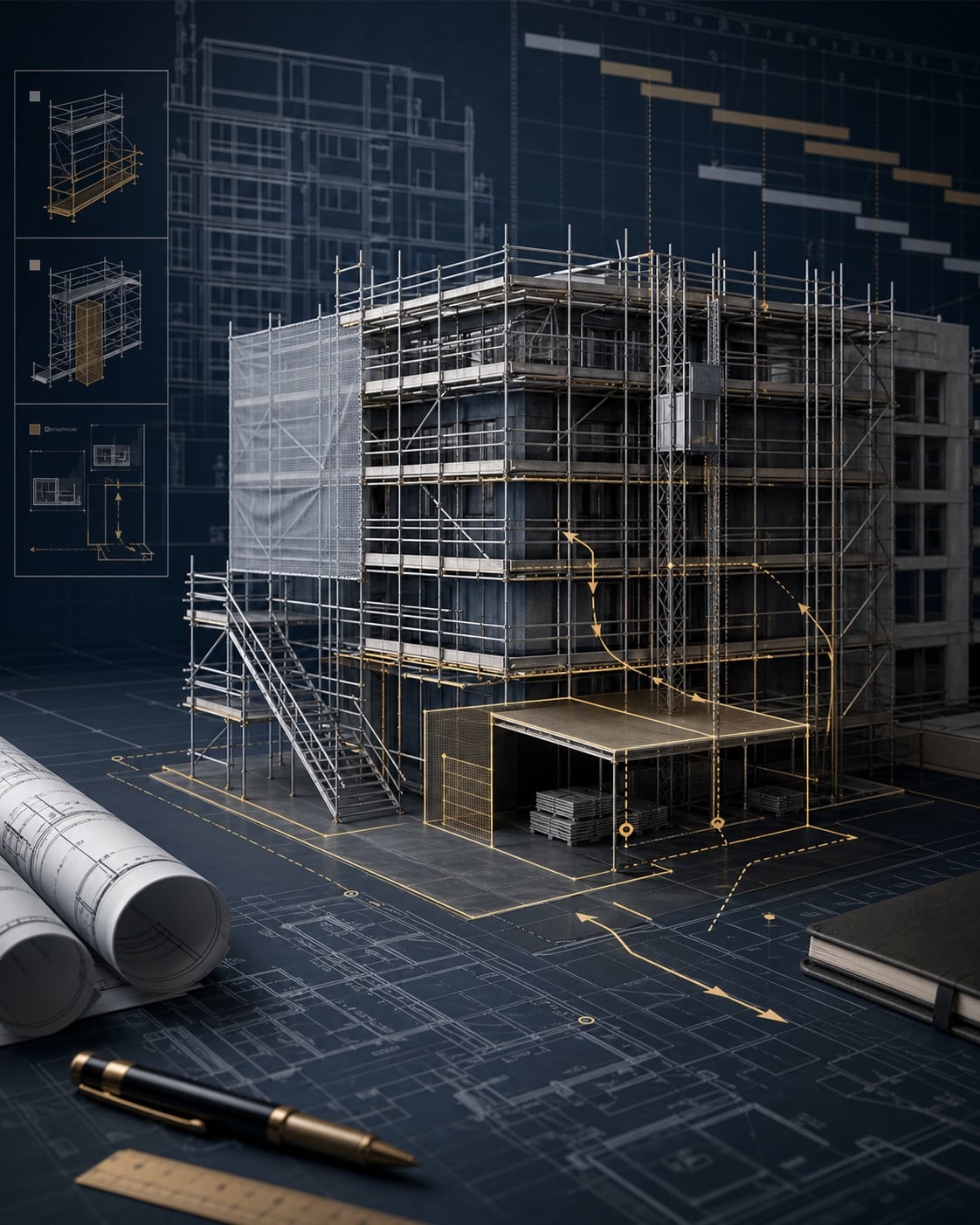 Scaffold access planning model with phasing routes