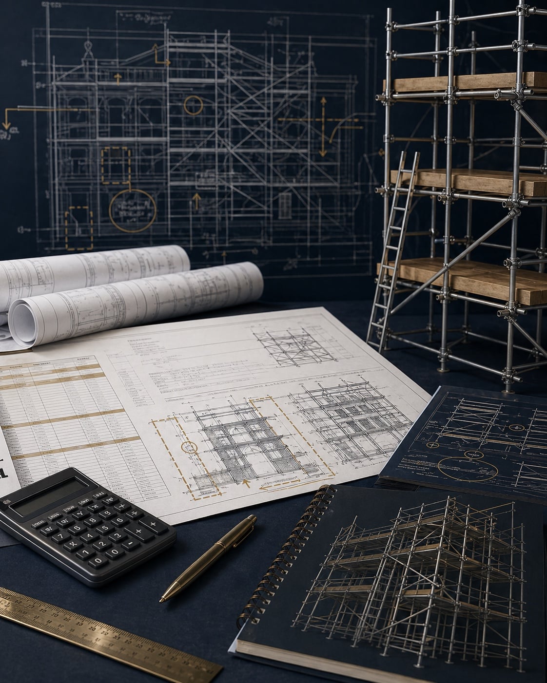 Scaffold estimating drawings, take-off notes and model